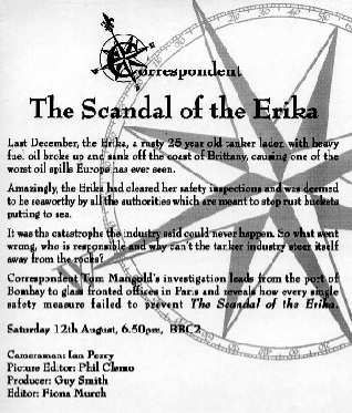 Image of text of the "SCANDAL OF THE ERIKA" filmed by Ian Perry